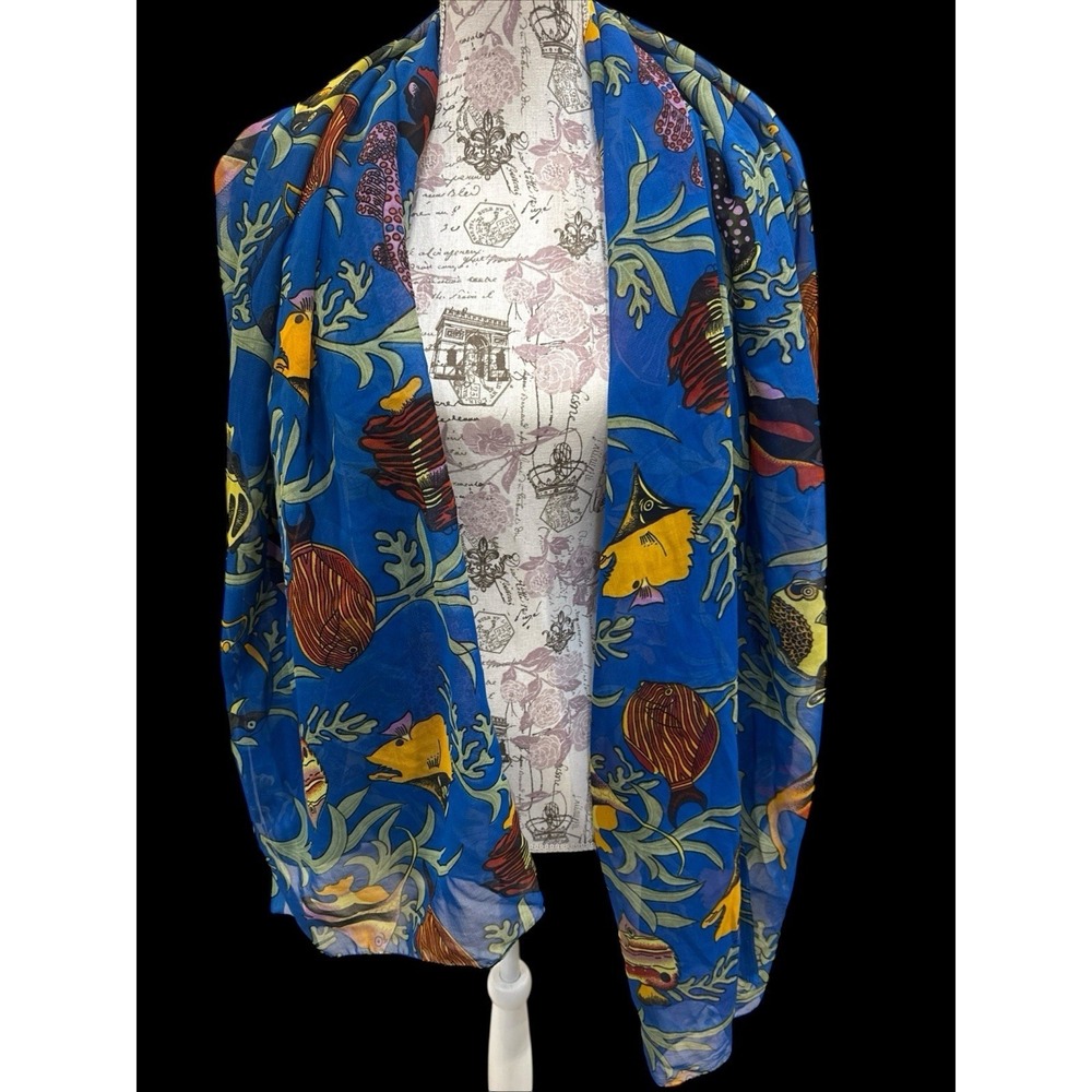 Women's Vintage Lady Juliette Tropical Fish Fashion Scarf HTF 43" W 70" L